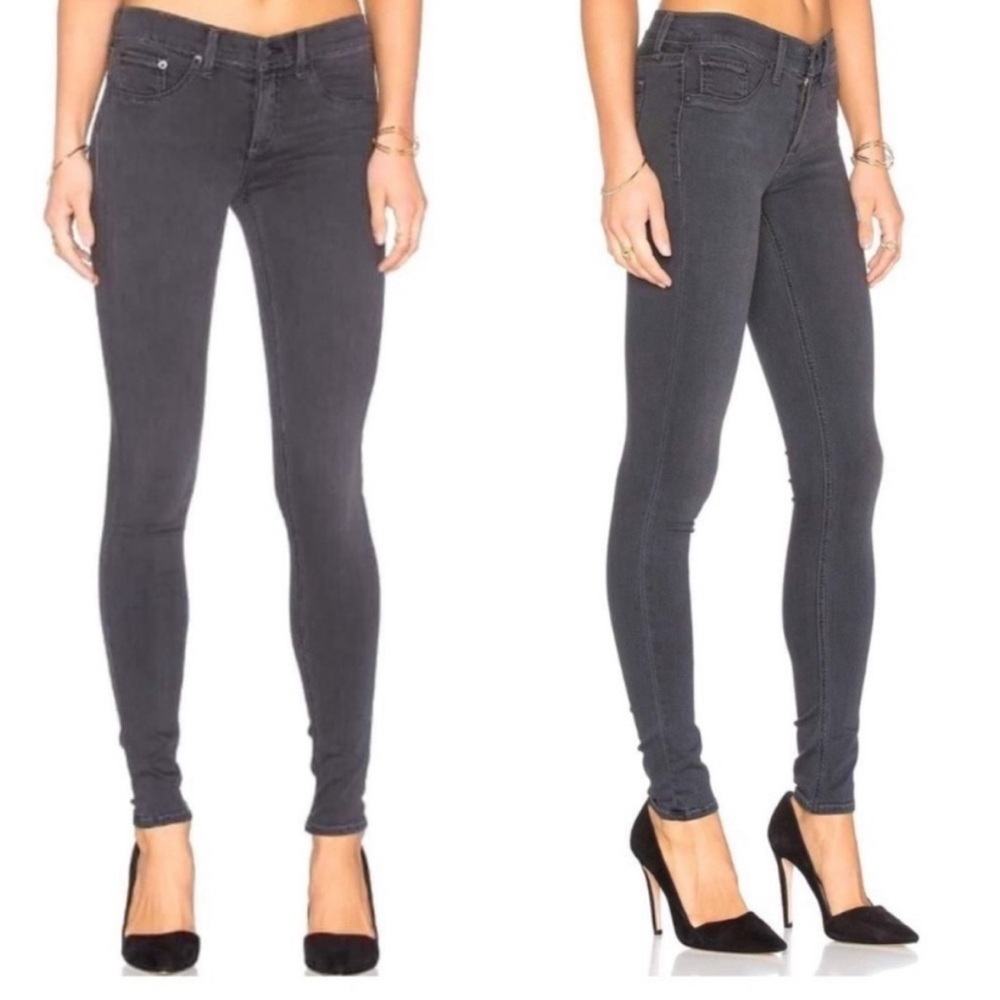 Rag & Bone Premier Dusted Black Gray 9” Rise Legging Jeans Size 28 in EUC